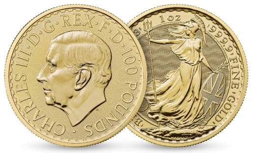 Britannia 2023 - zlatá a stříbrná investiční mince s portrétem krále Karla III