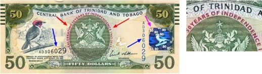 Prostorový  hologram  na bankovce Trinidad & Tobago