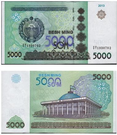 Uzbekistán – nová bankovka 5 000 sum