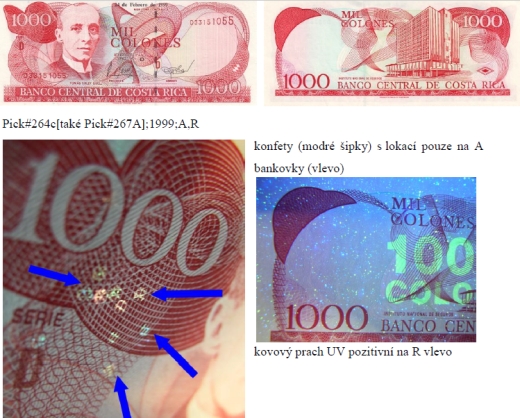 Vybraná mikrometalizace (kovový prach a konfety) na bankovkách